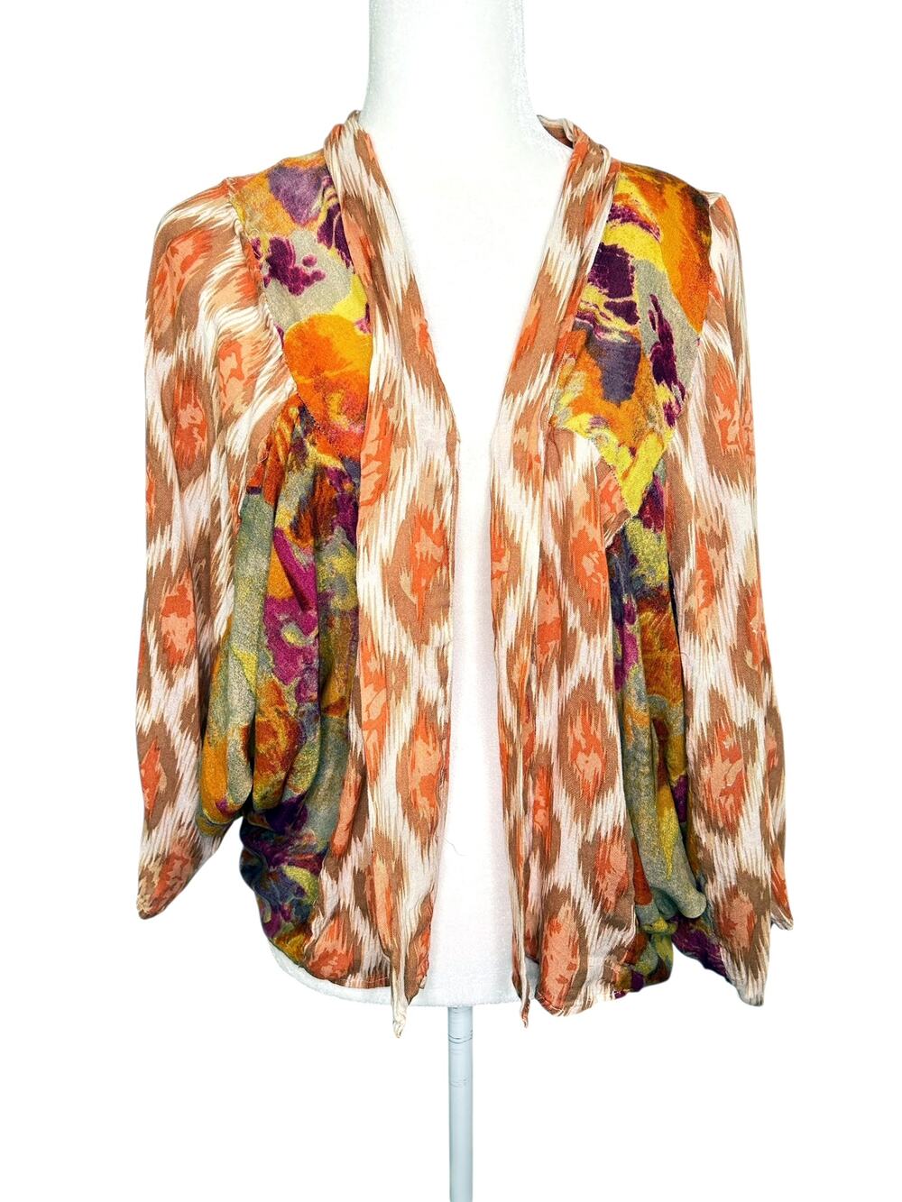 Anthropologie Sunset Cocoon Kimono Orange Multi Open Front Topper Cardigan O/S